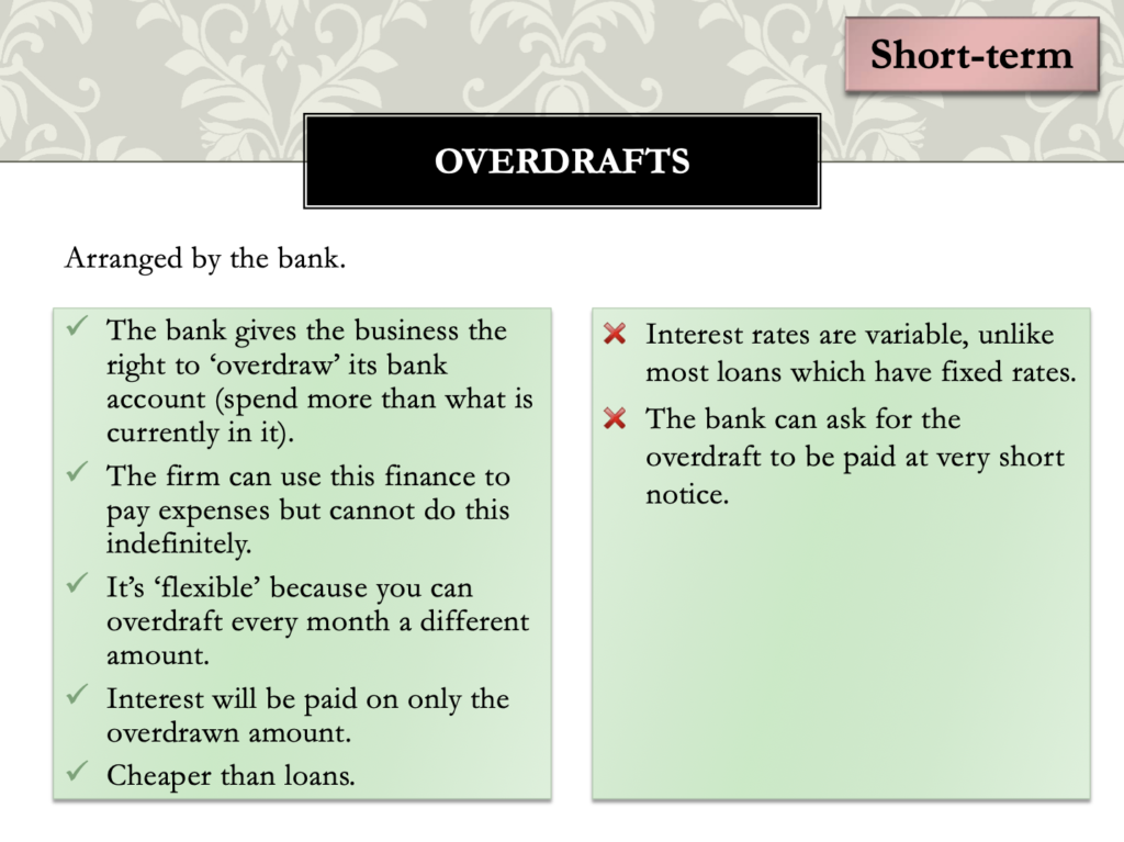 Sources of Finance Presentation Notes